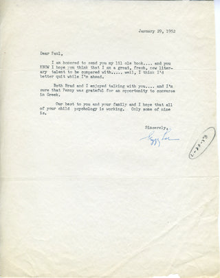 Lee, Peggy. (1920-2002) Typed Letter Signed