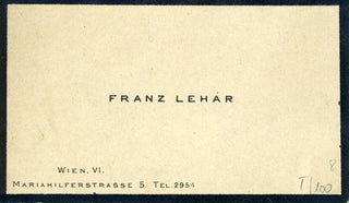 Lehar, Franz. (1870 - 1948) Autograph Note on Calling Card