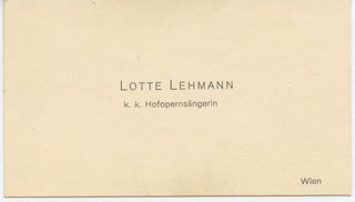 Lehmann, Lotte. (1888–1976) Inscribed Visiting Card