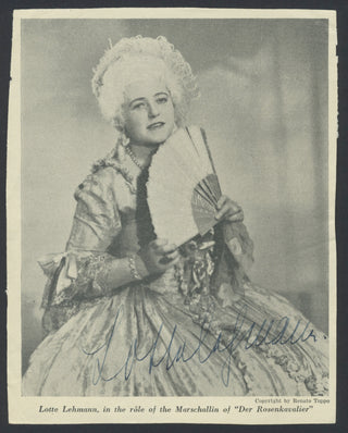 Lehmann, Lotte. (1888–1976) Signed Halftone Photograph