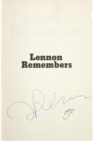 [Beatles] Lennon, John. (1940–1980) [Jann Wenner] "Lennon Remembers: The Rolling Stone Interviews" - Signed With a Drawing