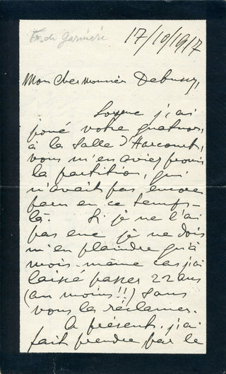 [Debussy, Claude. (1862-1918)] Colonne, Édouard. (1838-1910) & Bréval, Lucienne. (1869-1935) & Plumet, Charles. (1861-1928) & Campanini, Cleofonte. (1860-1919) & Dippel, Andreas. (1866-1932) & Sinigaglia, Leone. (1868-1944) & Depanis, Giuseppe. (1853-1942