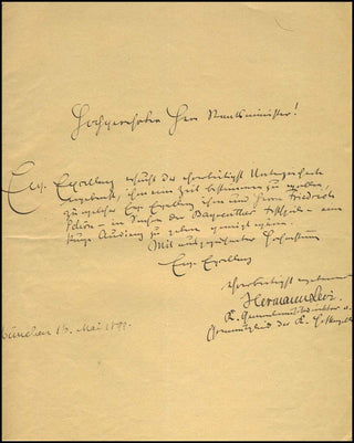 [Wagner, Richard. (1813–1883)] Levi, Hermann. (1839–1900) Autograph Letter