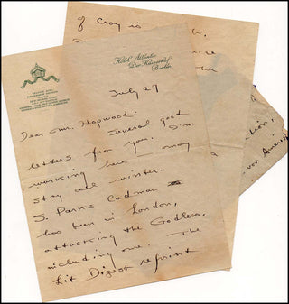 [Literature &amp; Visual Arts] Lewis, Sinclair. (1885 - 1991) Autograph Letter