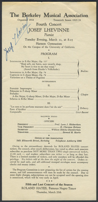 Lhévinne, Josef. (1874 - 1944) Signed Program