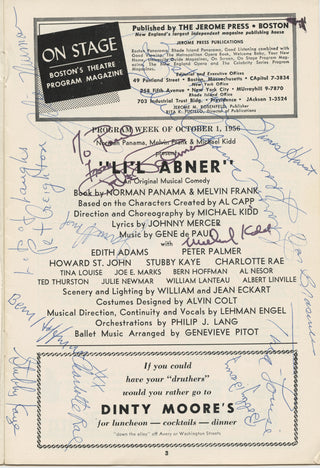 Adams, Edie. (1927–2008) & Palmer, Peter. (b. 1931) [Mercer, Johny. (1909–1976)] "Li'l Abner" - Signed Program