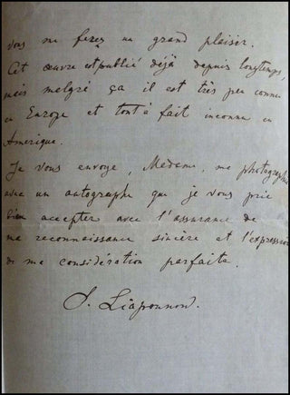 Lyapunov, Sergei. (1859 - 1924) Autograph Letter to a pianist closely associated with his works