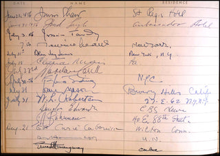 [Autographs] [Guest Book] Hemingway, Ernest. (1899–1961) & Barber, Samuel. (1910–1981) & Givenchy, Hubert de. (1927–2018) & Graham, Martha. (1894–1991) & Ferber, Edna. (1885–1968) etc. Incredible 1950s Guest Book for the Liberty Music Shop