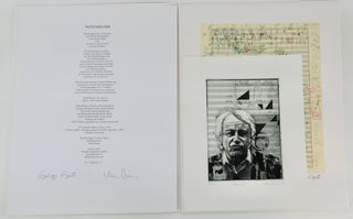 Ligeti, Gyorgy. (1923–2006) Notenbilder. Kunstmappe mit sechs Faksimiles nach Musik-Autographen von György Ligeti und mit dem Reprint eines Ligeti-Portraits von Klaus Böttger: Volumina; Etudes pour Piano; Monument; Violinkonzert; Klavierkonzert; Requiem.