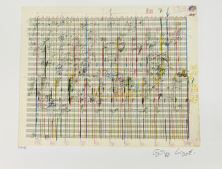 Ligeti, Gyorgy. (1923–2006) Notenbilder. Kunstmappe mit sechs Faksimiles nach Musik-Autographen von György Ligeti und mit dem Reprint eines Ligeti-Portraits von Klaus Böttger: Volumina; Etudes pour Piano; Monument; Violinkonzert; Klavierkonzert; Requiem.