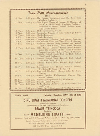 [Lipatti, Dinu. (1917–1950)] Memorial Concert Program