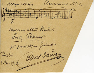 [Liszt, Franz. (1811–1886)] Sauer, Emil von. (1862–1942) Piano Concerto no. 1 - Autograph Musical Quotation