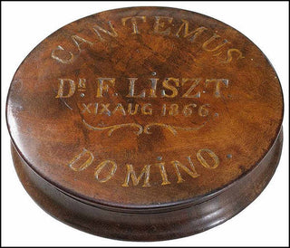 Liszt, Franz. (1811–1886) Engraved Wooden Case and Bone Token