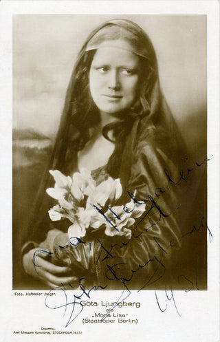 Ljungberg, Göta. (1893-1955) Signed Portrait Postcard as Mona Lisa