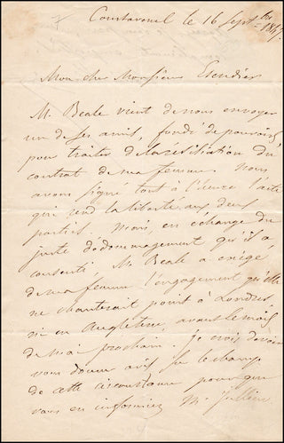 [Viardot, Pauline. (1821-1910)] Viardot, Louis. (1800-1883) Autograph Letter