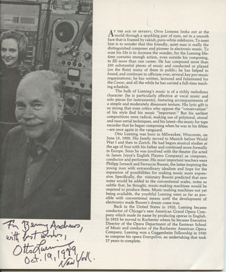 Luening, Otto. (1900–1996) Signed Promotional Brochure