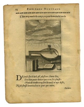 [Music Iconography] [Lute] Friedrich, Andreas. (?1560 - 1617) "De jouer sur le luth.." - Friedrich, Andreas. Engraving, 1617