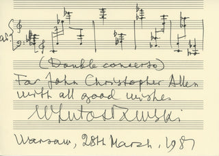 Lutoslawski, Witold. (1913–1994) Double Concerto - Autograph Musical Quotation