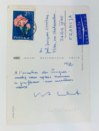 Lutoslawski, Witold. (1913 - 1994) Autograph Easter Card to Jacques Chailley