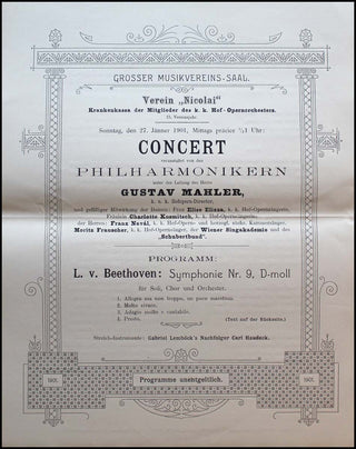 Mahler, Gustav. (1860-1911) Original 1901 Concert Program - Beethoven IX