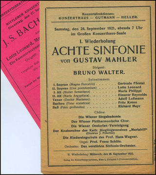 [Mahler, Gustav. (1860–1911)] Walter, Bruno. (1876–1962) 1921 Concert Program: Walter conducts Mahler's 8th Symphony