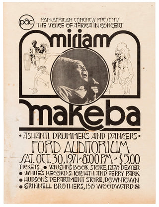 Makeba, Miriam. (1932–2008) Original 1971 Window Card