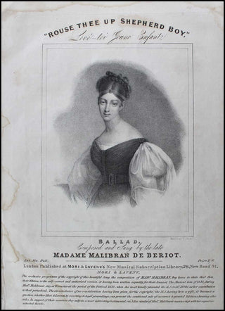 Malibran, Maria. (1808-1836)  Original 1830 Lithograph Portrait