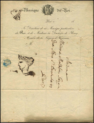 [Malibran, Maria. (1808-1836)] Paer, Ferdinando. (1771-1839) Autograph Letter to Malibran, with Sketches in the hand of Malibran