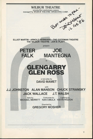 Mamet, David. (b. 1947) "Glengarry Glen Ross" - Signed Program