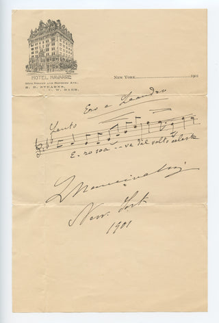 Mancinelli, Luigi. (1848–1921) Autograph Musical Quotation Signed from "Ero e Leandro"