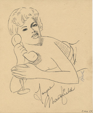 Mansfield, Jayne. (1933–1967)  [Buda, Janos. (1919-2005)] Signed Original Portrait Drawing, 1957