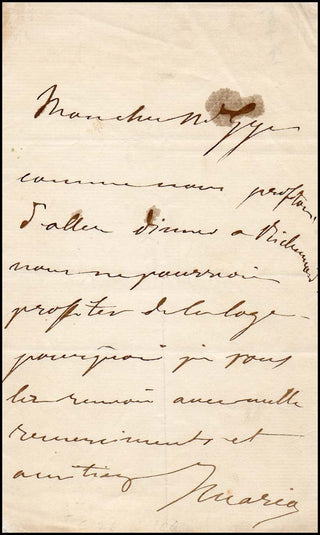 Mario [Giovanni Matteo de Candia]. (1810–1883) Autograph Letter