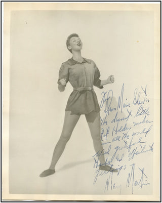 Martin, Mary.  (1913-1990) Signed Early Photograph in her most famous role, "Peter Pan."