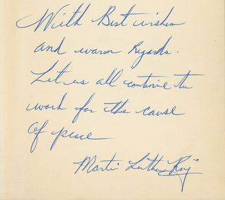 King Jr., Martin Luther. (1929-1968) "Let us all continue the work for the cause of peace" - AUTOGRAPH QUOTATION SIGNED