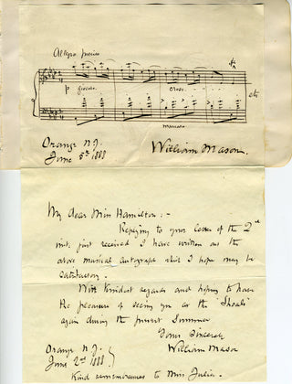 Mason, William. (1829-1908) Autograph Musical Quotation with Note