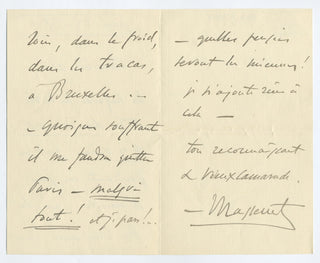 Massenet, Jules. (1842–1912) "During these emotional days for you your old friend will be far away" - Autograph Letter Signed following the Dreyfus Conviction