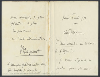 [Sarasate, Pablo de. (1844–1908)] Massenet, Jules. (1842–1912) [Marx, Berthe. (1859–1925)] Autograph Letter, Mentioning Sarasate