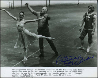 [Dance] McBride, Patricia. (b. 1942) Signed Photograph with Balanchine and Baryshnikov