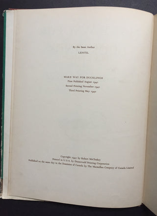 McCloskey, Robert. (1914–2003) "Make Way For Ducklings" - SIGNED