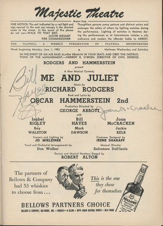 [Rodgers, Richard. (1902–1979) & Hammerstein, Oscar. (1895–1960)] Hayes, Bill. (b. 1925) & McCracken, Joan. (1917–1961) "Me and Juliet" - Signed Program