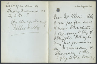 Melba, Nellie. (1861–1931) [Klein, Herman. (1856–1934)] Group of Autograph Letters to Herman Klein