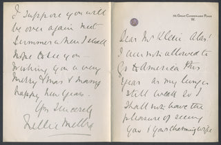 Melba, Nellie. (1861–1931) [Klein, Herman. (1856–1934)] Group of Autograph Letters to Herman Klein