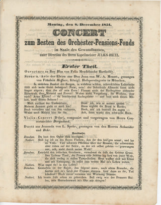 [Schumann, Robert. (1810–1856)] [Mendelssohn-Bartholdy, Felix. (1809–1847)] [Leipzig Gewandhaus Orchestra] Original 1851 Program including the Leipzig premiere of Schumann Symphony No. 3