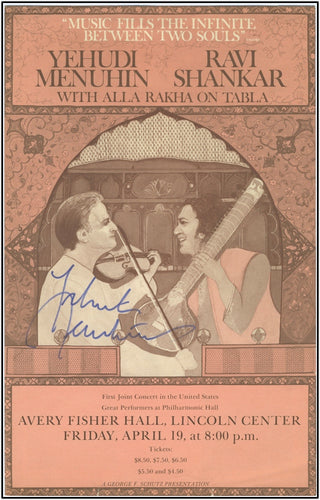 Menuhin, Yehudi. (1916–1999) Signed Broadside with Ravi Shankar