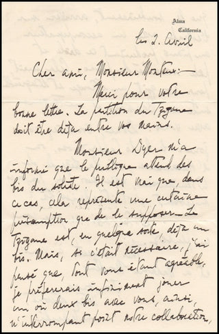 Menuhin, Yehudi. (1916–1999) Important Letter to Pierre Monteux