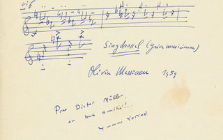 Messiaen, Olivier. (1908–1992) & Loriod, Yvonne. (1924–2010) "Grive musicienne" - Autograph Musical Quotation