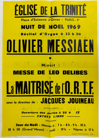 Messiaen, Olivier. (1908–1992) Original Poster for a 1969 Christmas Organ Recital