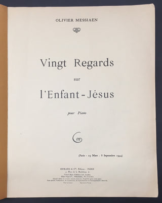 Messiaen, Olivier. (1908–1992) & Loriod, Yvonne. (1924–2010) "Vingt Regards sur l'Enfant-Jesus" - Signed Score