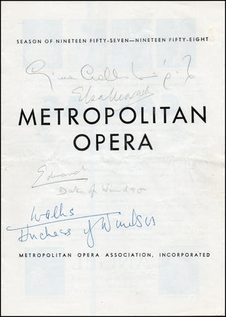 [Royalty and High Society] Edward &amp; Wallis, Elsa Maxwell &amp; Gina Lollobrigida Signed 1958 Metropolitan Opera Program