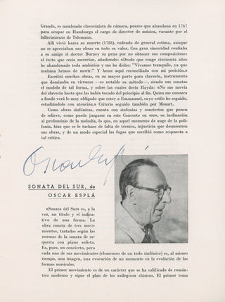 Meyer, Marcelle. (1897–1958) & Esplá, Óscar. (1886–1976) Signed Concert Program